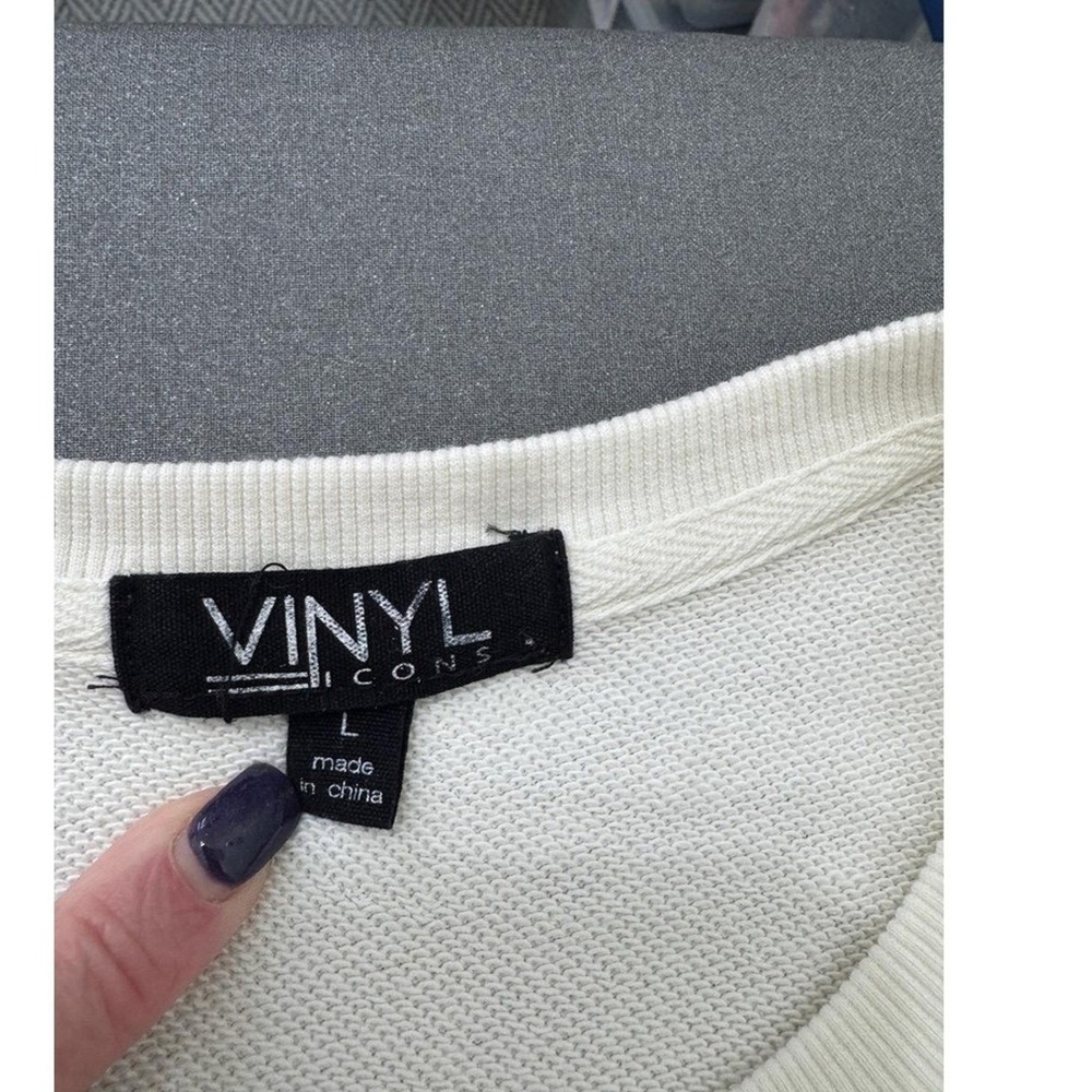 Vinyl Icons Sweatshirt Womens Large French "That's Life" Cropped Cap Sleeve - Picture 5 of 9